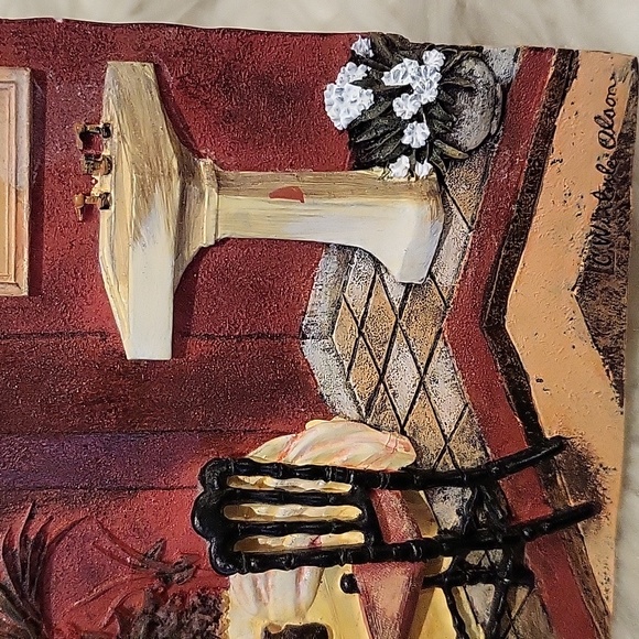 Signed C Winterle Olson bathtub bathroom resin wall art plaque 5.5" - Picture 6 of 16